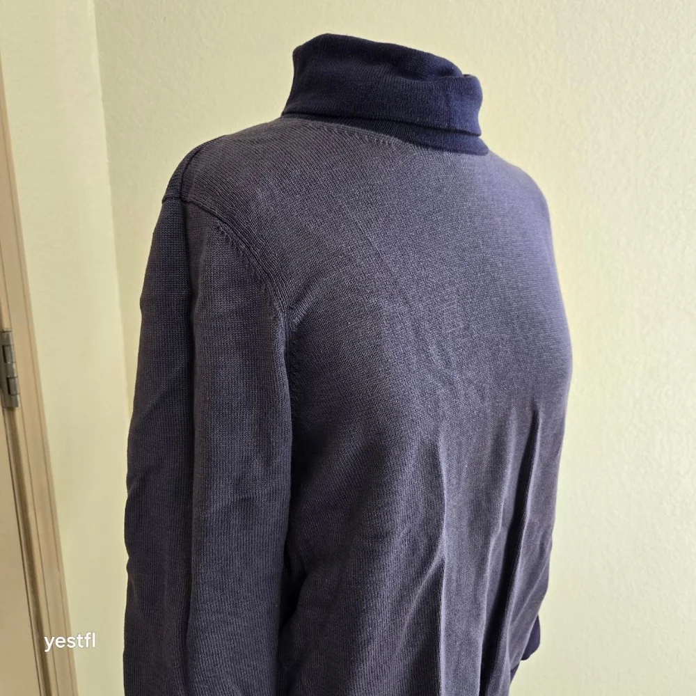 Women's Peruvian Connection Blue Purple Navy Pima Cotton Turtleneck Sweater XL